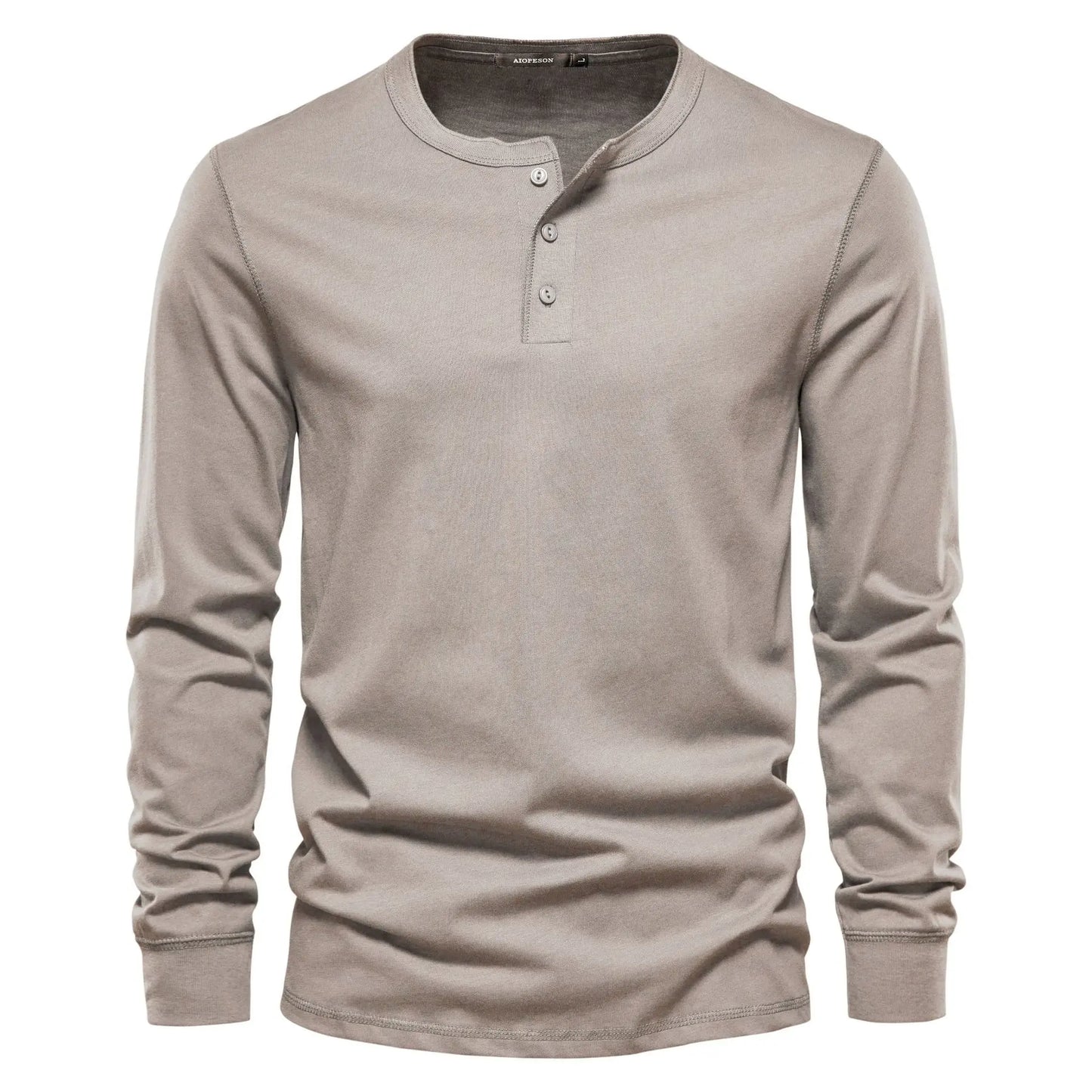 Navy blue men's long sleeve Henley shirt classic casual fit with button-up placket neckline