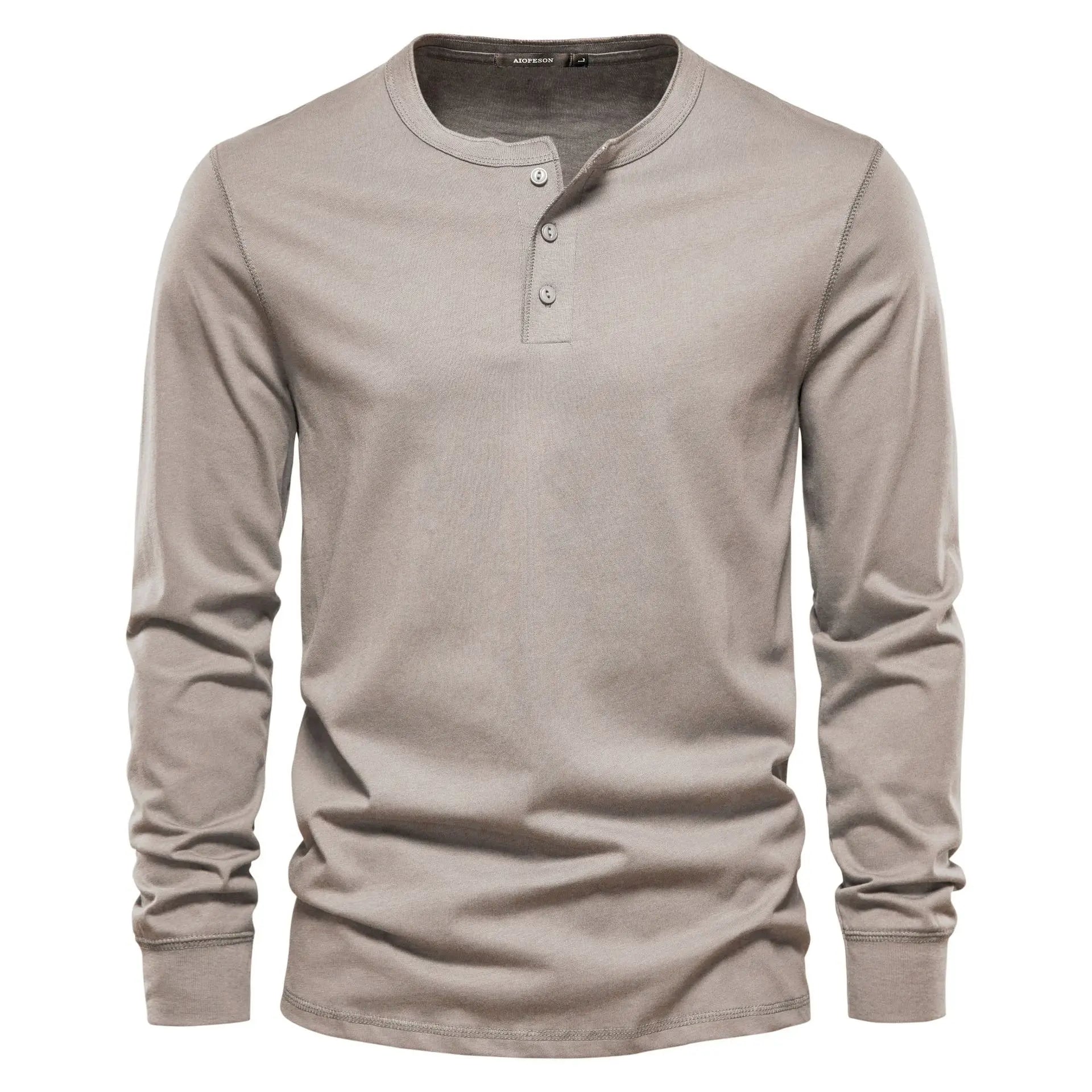 Navy blue men's long sleeve Henley shirt classic casual fit with button-up placket neckline