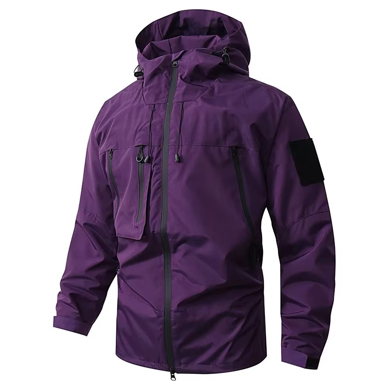 Unisex waterproof windbreaker jacket olive green slim fit with breathable mesh lining for hiking