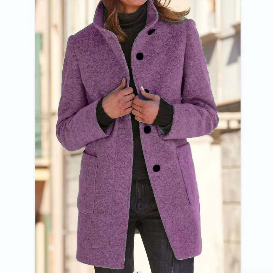 Women's vintage wool blend stand collar jacket warm structured silhouette timeless fall outerwear