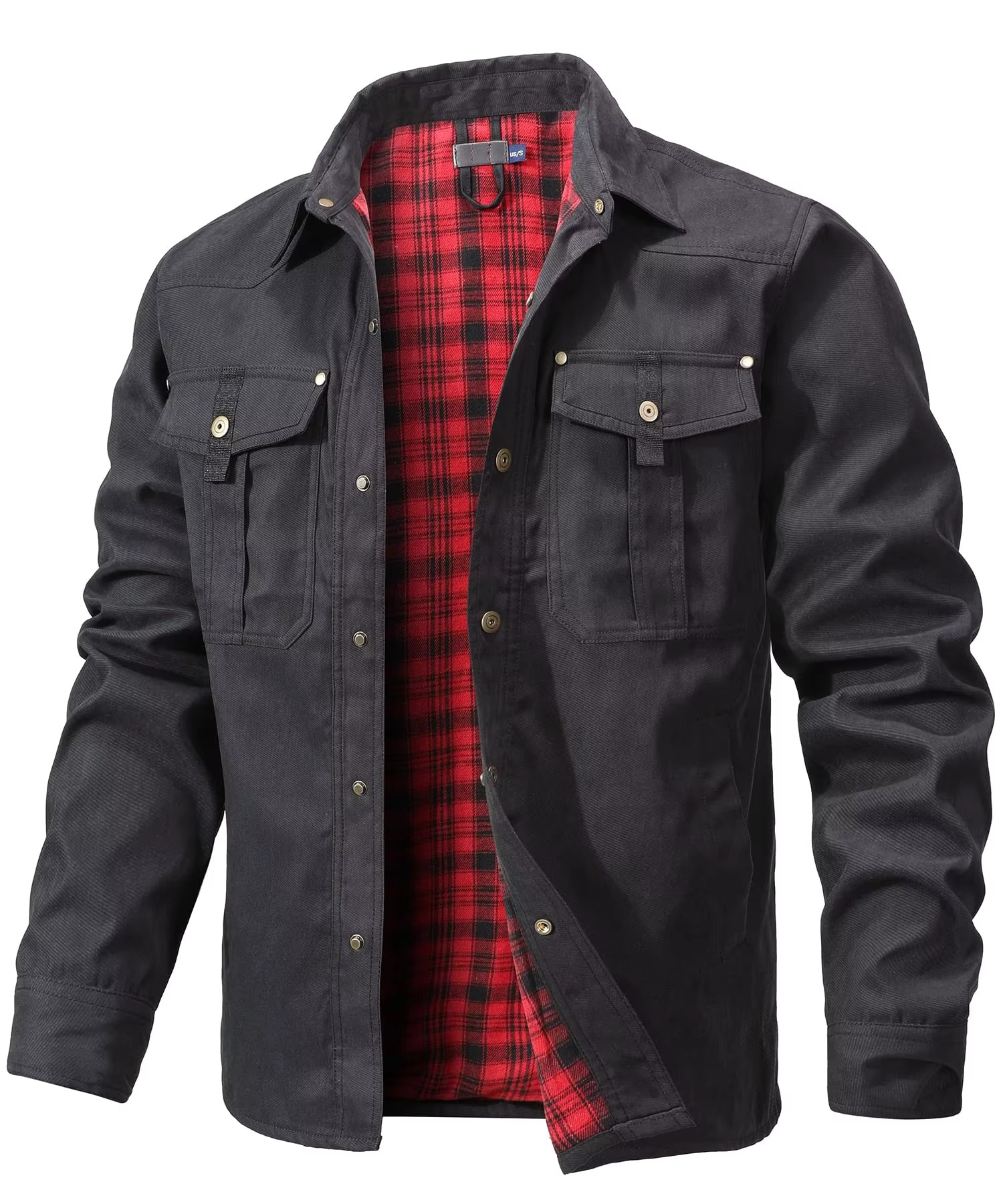 Men's flannel lined Western shirt jacket warm durable snap-button overshirt all season midweight