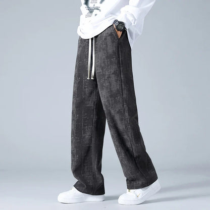 Azure blue corduroy sweatpants relaxed wide-leg fit with drawstring waist and utility pockets