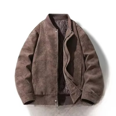 Men black lightweight faux leather bomber jacket Hong Kong streetwear style tailored waist silhouette