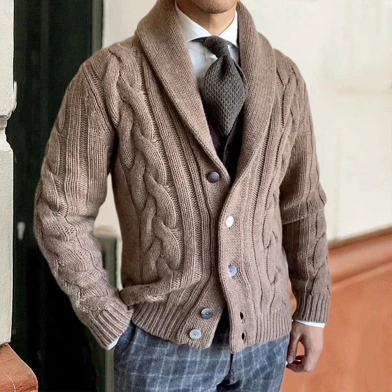 Brock London men's wool cardigan tailored fit full button closure rich soft knit refined layer
