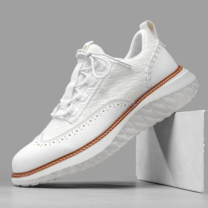 White vegan leather low-top sneakers with orthopedic insole and lightweight breathable sole