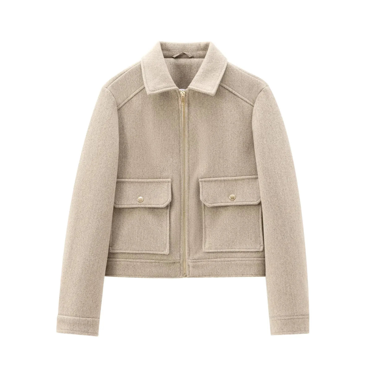 Women's wool bomber jacket zippered cozy fit timeless style insulated warmth essential chic layer