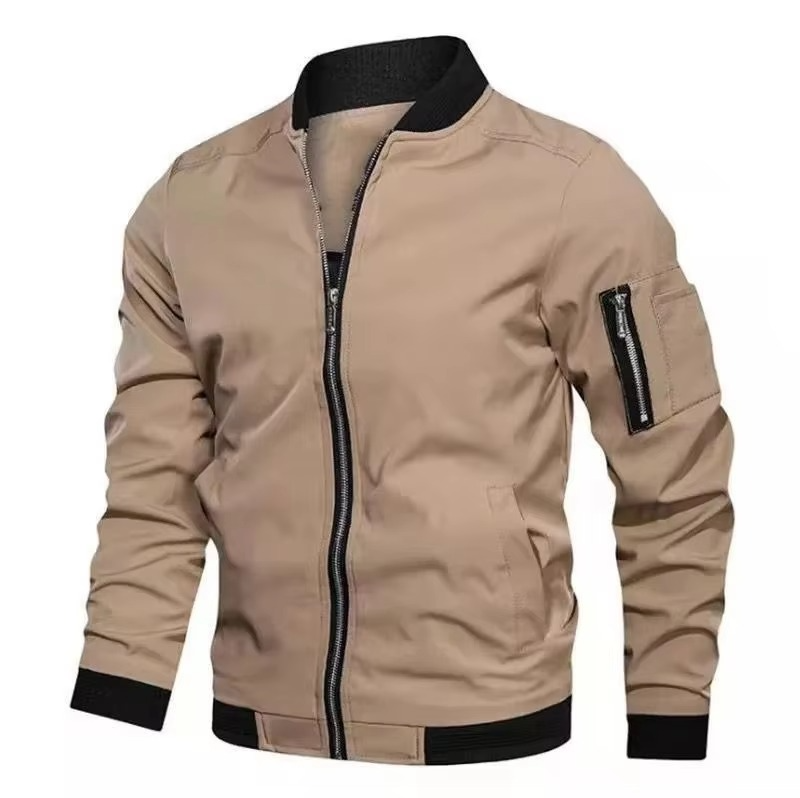 Men's burgundy lightweight bomber jacket with full-zip closure and zip pockets for casual everyday wear