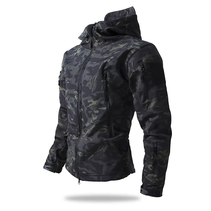 Wavlynn men's windproof soft shell jacket black fleece-lined slim fit for outdoor warmth