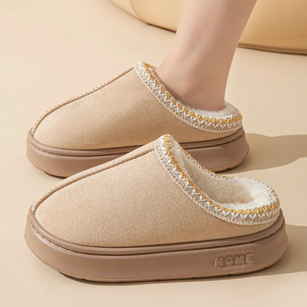Women's plush fur slip-on slippers in cozy fluffy design with ultra-soft lining for all-day comfort