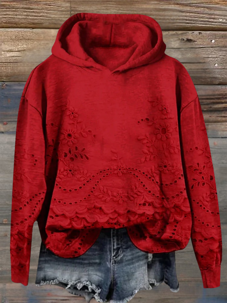 Chic floral embroidered hoodie relaxed fit soft cozy feminine casual everyday comfort style