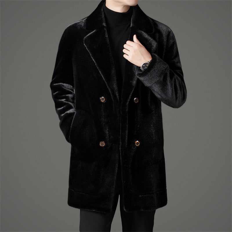 Men's double-breasted knee-length formal overcoat by Wavlynn with structured tailored drape