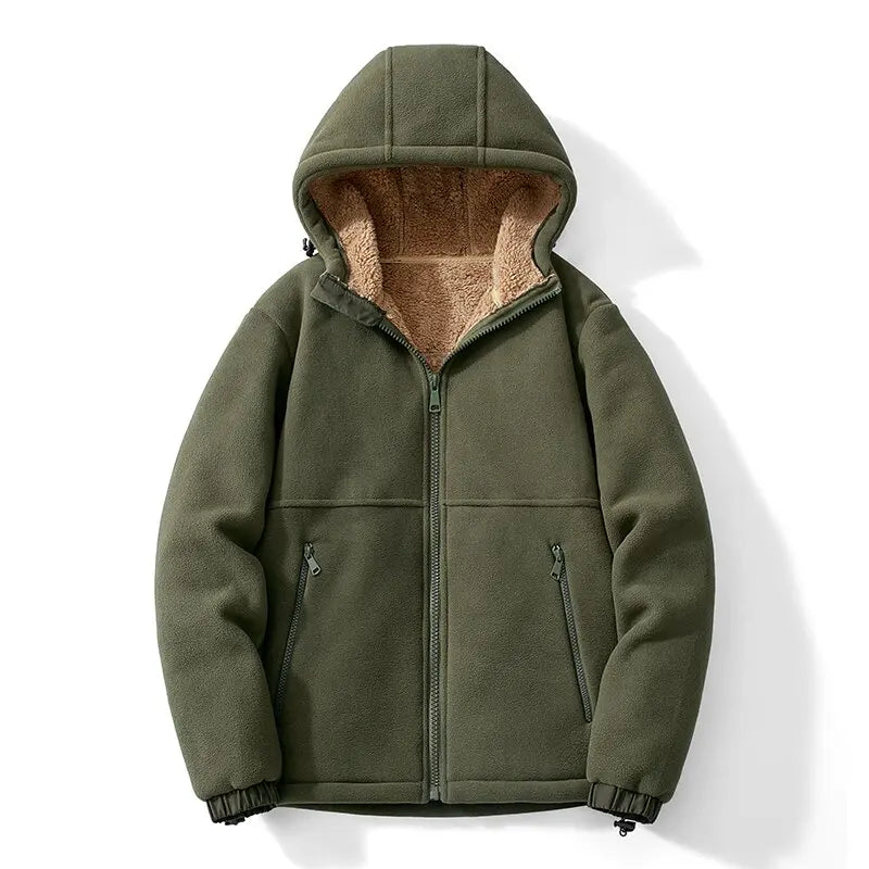 Bear Republic plush fleece hoodie, windproof high neck, relaxed silhouette with textured trimmed borders