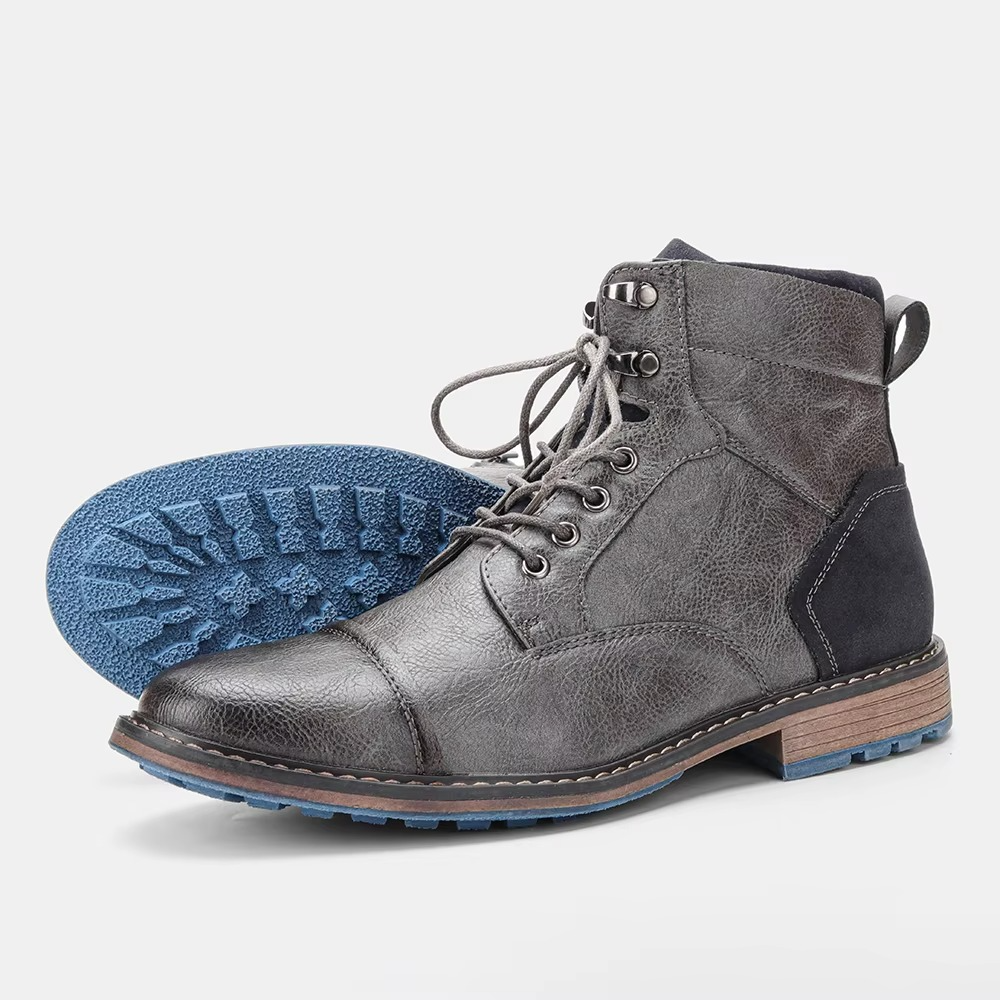 Men's brown vegan leather ankle boots refined lace-up style with soft lining for office and weekend wear