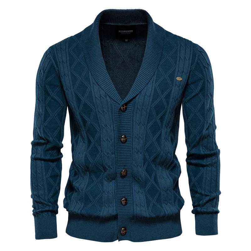 Men's navy buttoned cardigan Whistler slim-fit knit with ribbed hem and classic front closure