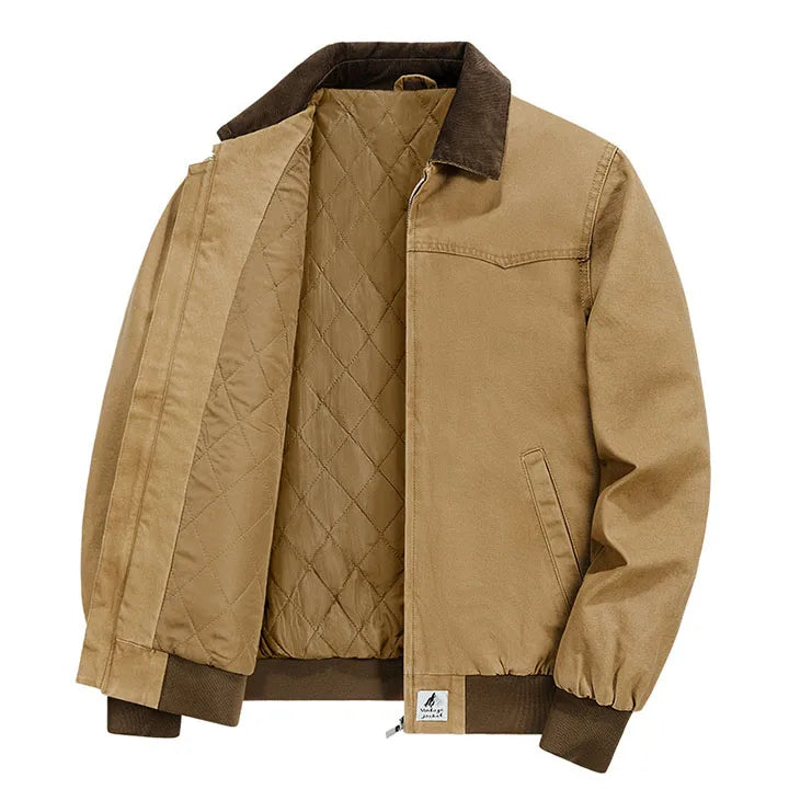 Barrington boxy work jacket in contrasting ribbed hem corduroy cotton with quilted lining