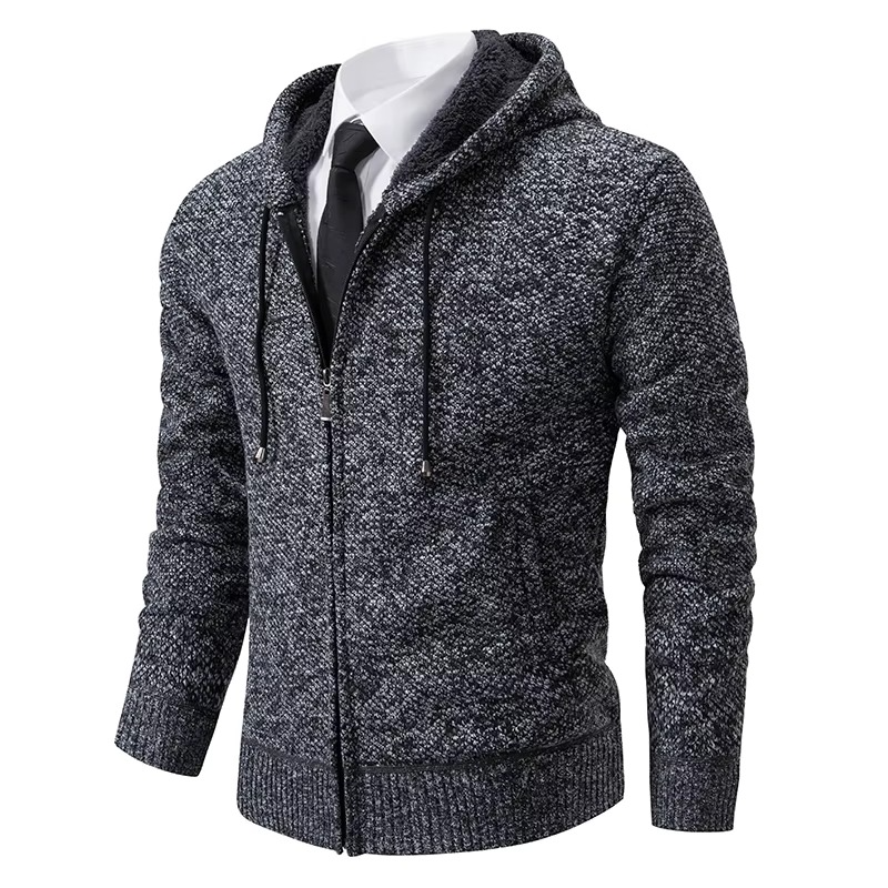 Men's fleece-lined stand collar zip cardigan warm casual jacket for fall winter