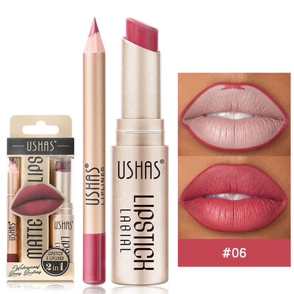 Dual-purpose matte lipstick and lip liner combo with precise sculpting tip for flawless bold color