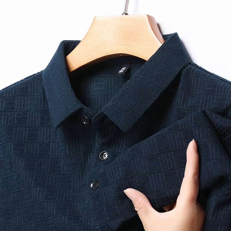 Ray Weave Polo shirt in breathable cotton blend with unique woven pattern, versatile business casual style