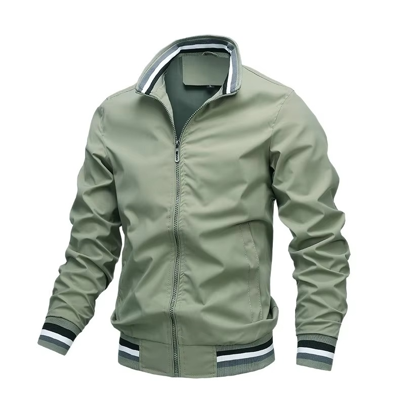 Men's waterproof stand collar windbreaker jacket, modern slim fit with full front zipper, fall winter