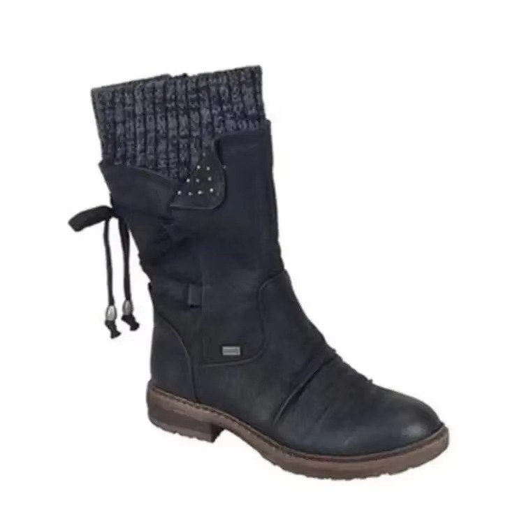 Women's faux suede mid-calf winter boots with warm fleece lining and slip-resistant snow sole