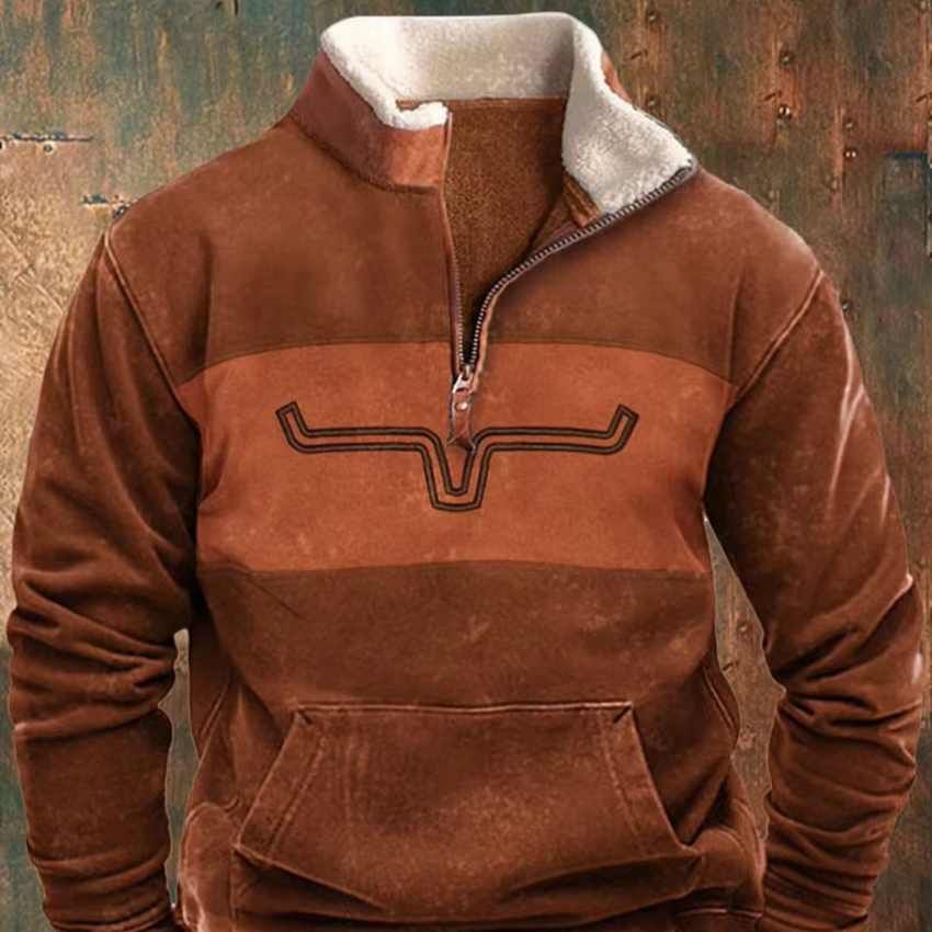 Men's retro 3D printed hooded jacket with leather collar, bold street-ready graphics for cold weather