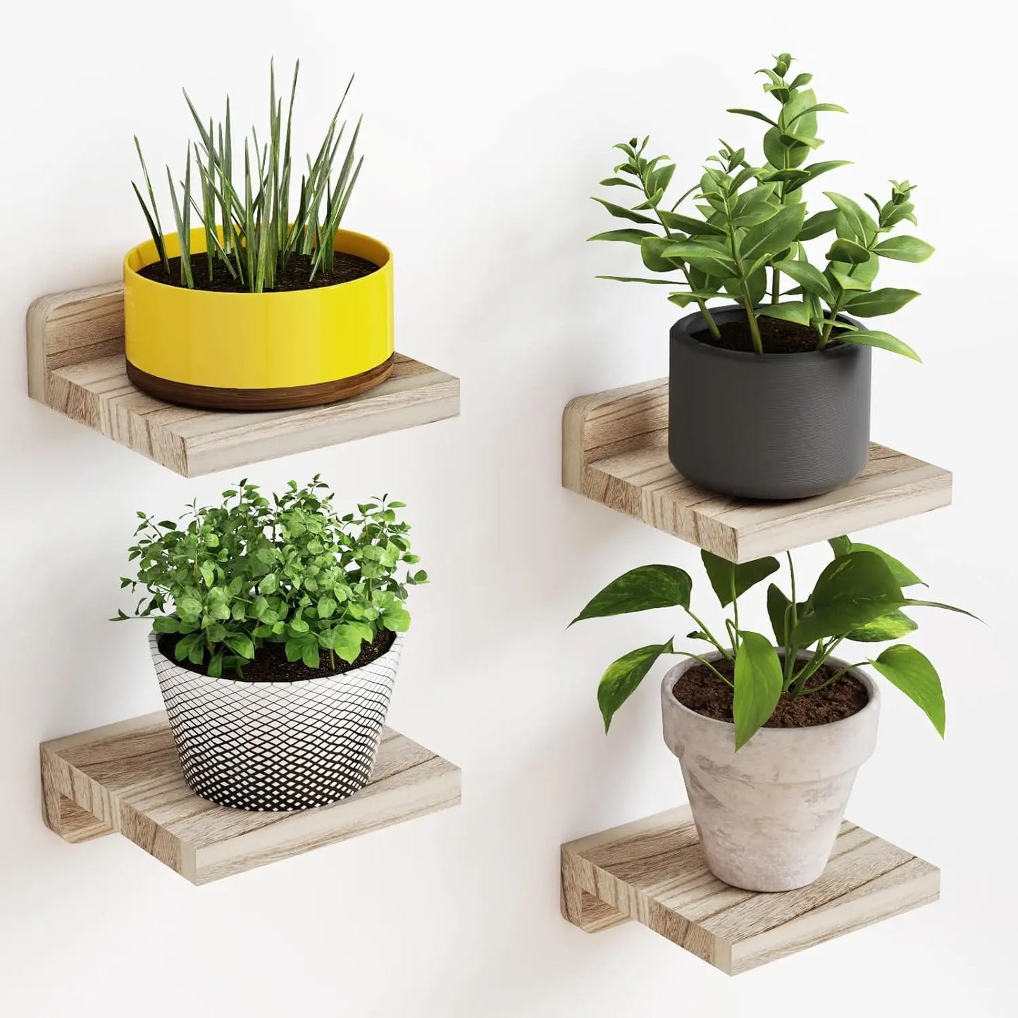 Mini floating wall shelves set of 4, modern minimalist design, sturdy, holds 8 lbs