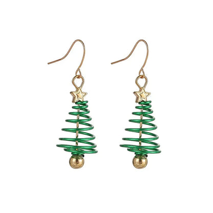 Festive Christmas tree drop earrings in gold-tone with sparkling holiday design, lightweight and non-tarnish