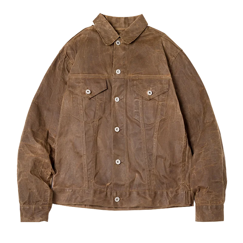 Men's waxed canvas jacket tailored fit heavyweight oil-waxed finish waterproof all-season outerwear