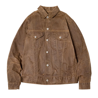 Men's waxed canvas jacket tailored fit heavyweight oil-waxed finish waterproof all-season outerwear