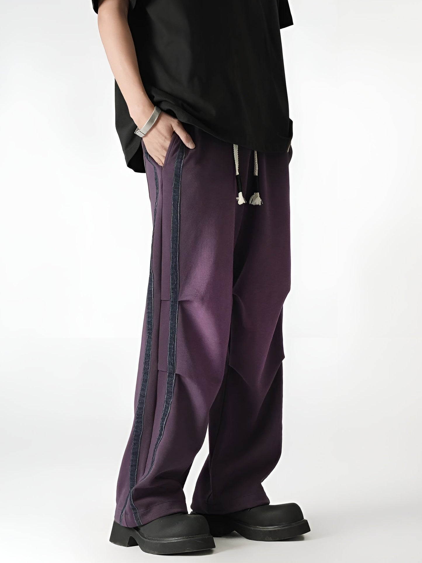 Washed-out gradient sweatpants with vertical side stripe, relaxed straight fit, tufted details