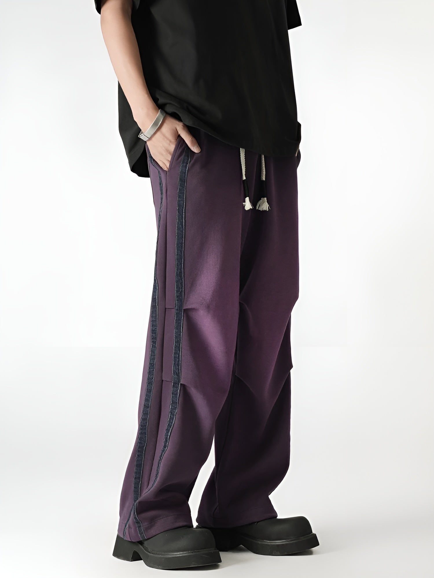 Washed-out gradient sweatpants with vertical side stripe, relaxed straight fit, tufted details