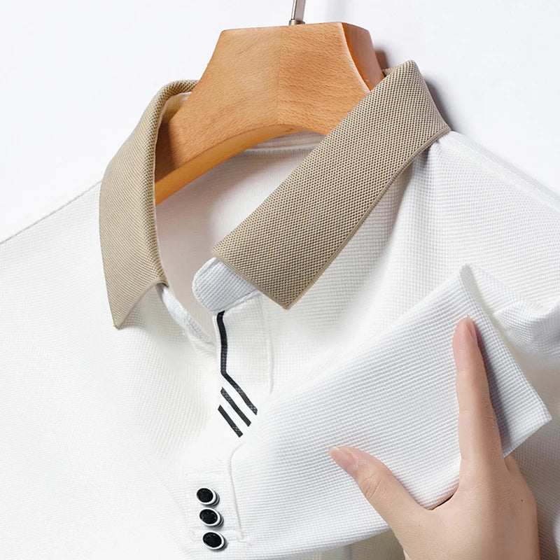 Belgravia stretch polo shirt in classic fit with ribbed collar and cuffs for golf and casual wear