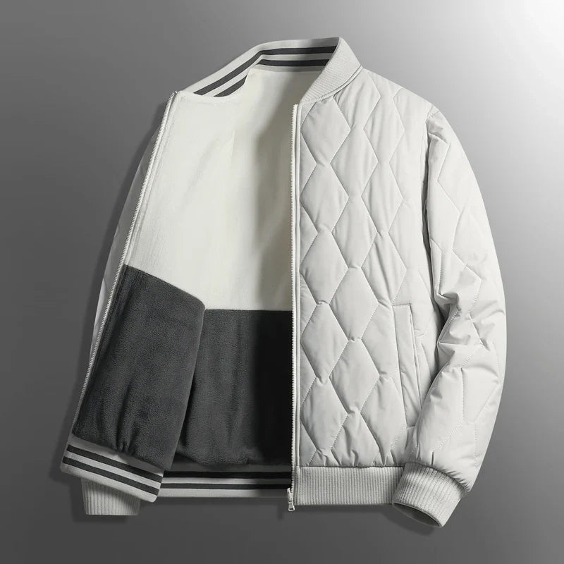 Cropped quilted varsity jacket in cotton blend with diamond quilting and ribbed edges slim sporty fit