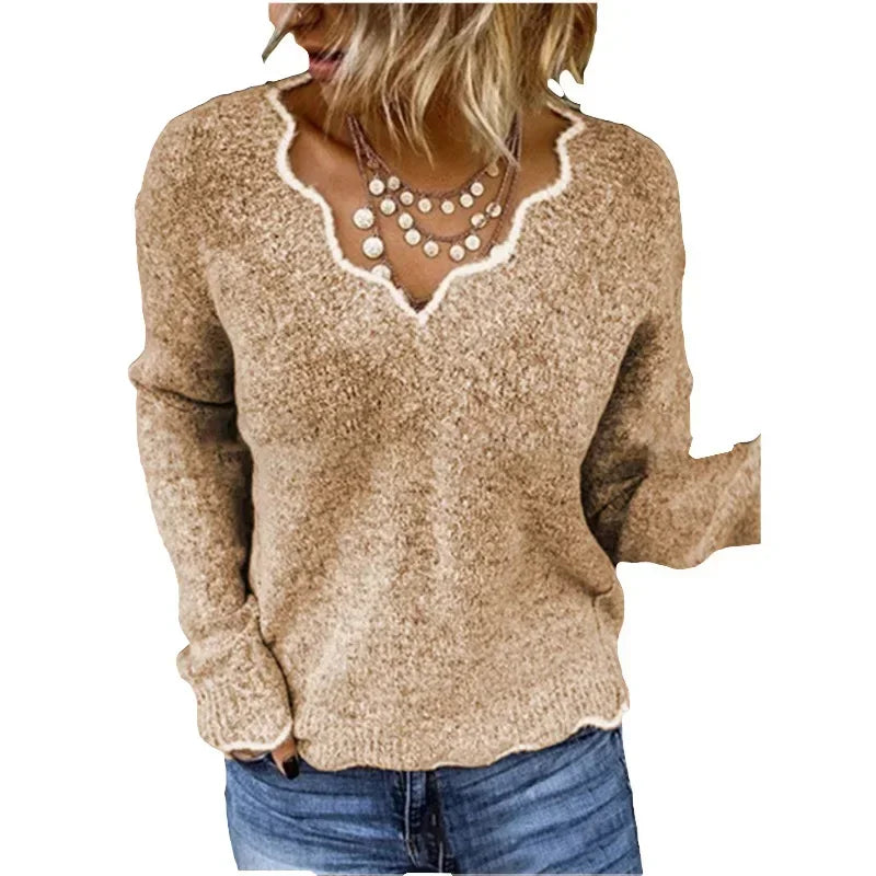 Nora elegant cream knit sweater with clean graceful silhouette and luxuriously soft premium fabric