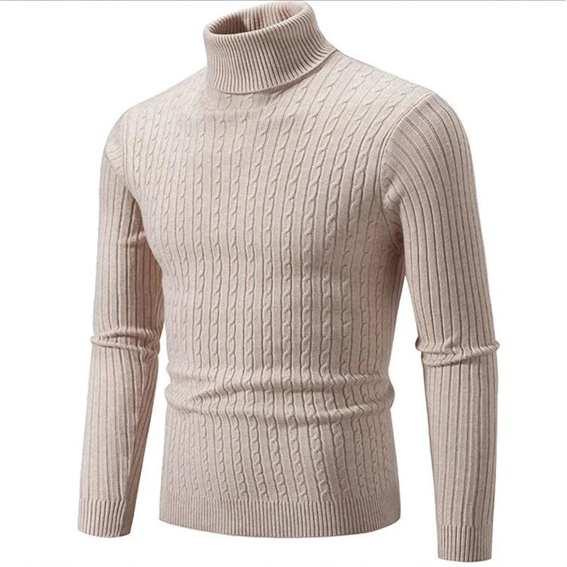 Classic ribbed turtleneck sweater tailored fit soft breathable knit versatile layering style