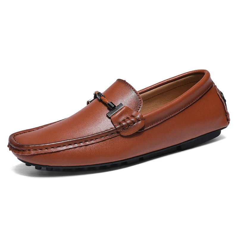 Alonso tan leather loafer slip-on with premium cowhide upper and natural patina finish