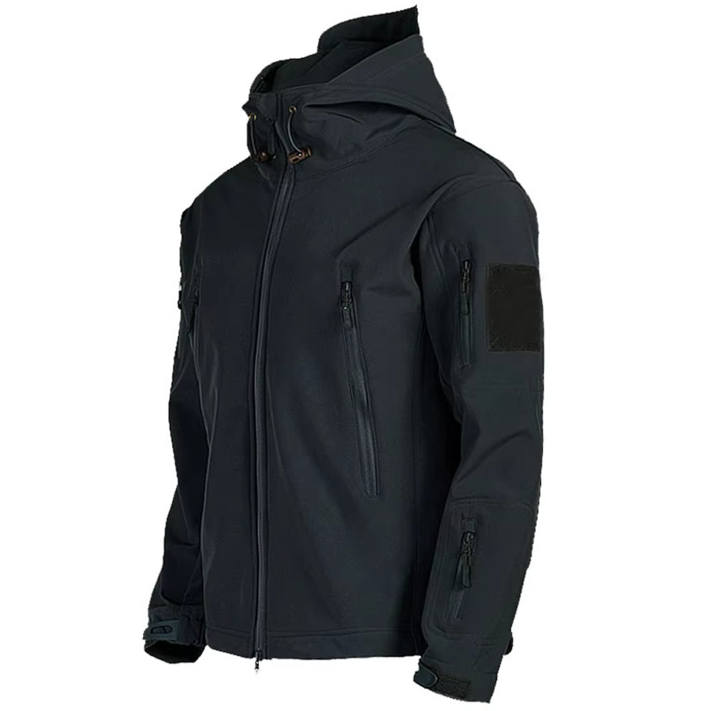 Men's tactical softshell hooded jacket windproof waterproof fleece-lined military outdoor coat