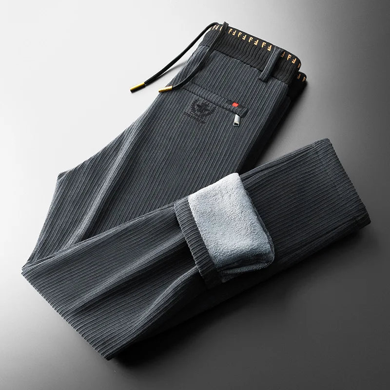Elyas corduroy jogger pants with Sherpa lining, drawstring waist, warm casual style