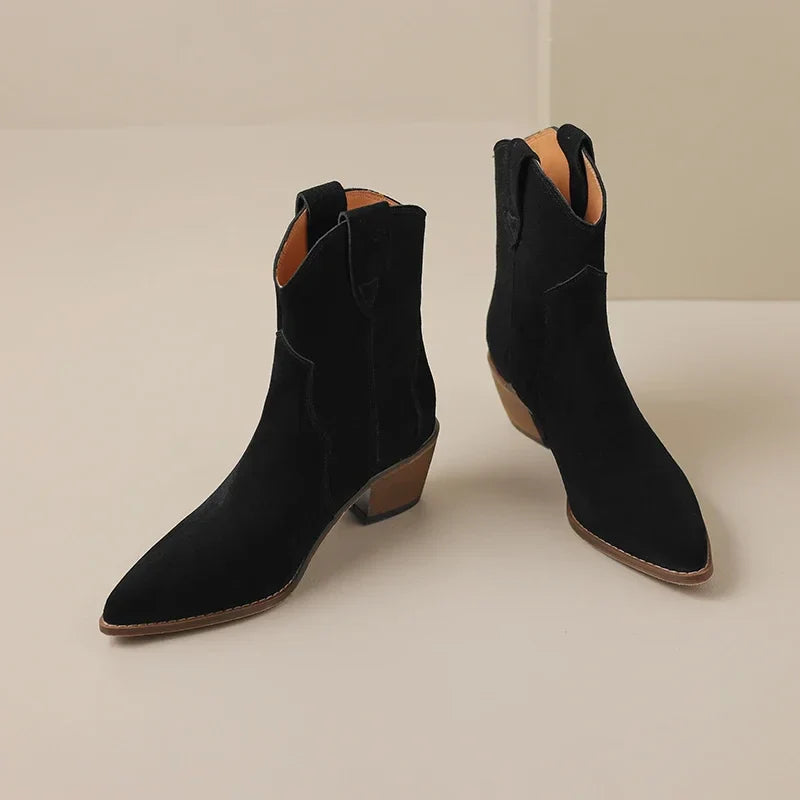 Sadie western ankle boots in neutral tone with pointed toe and sleek cowboy-inspired silhouette