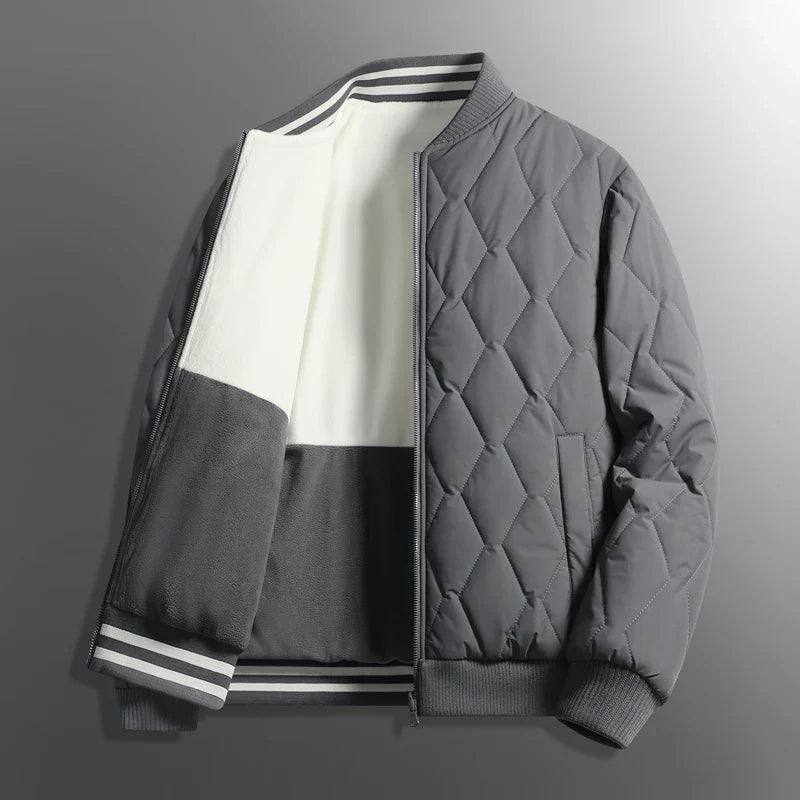 Cropped quilted varsity jacket in cotton blend with diamond quilting, ribbed edges, and slim sporty fit