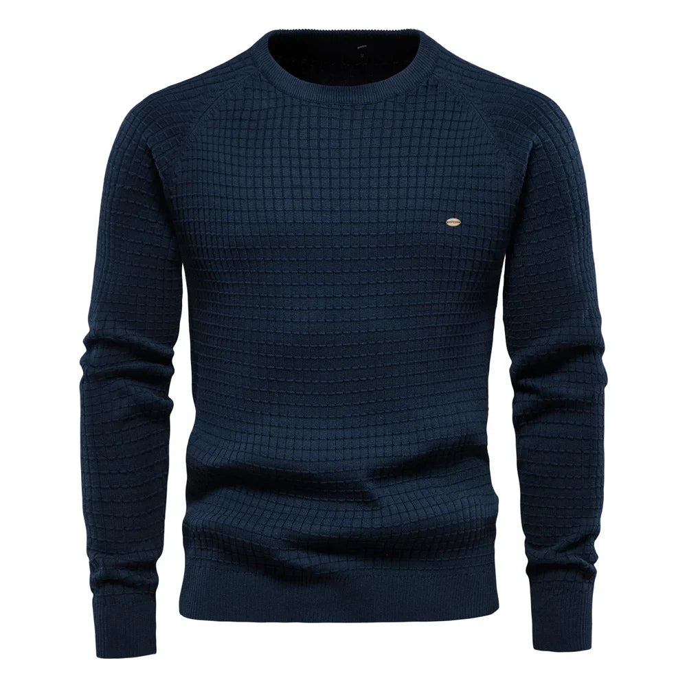 Men's navy grid-pattern sweater True North slim fit ultra-soft fabric elegant refined style