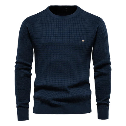Men's navy grid-pattern sweater True North slim fit ultra-soft fabric elegant refined style