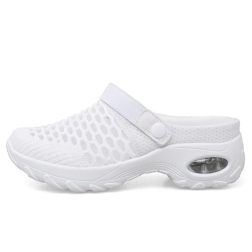 Women's breathable mesh comfort clogs with comfort support in neutral tones, lightweight walking sandals