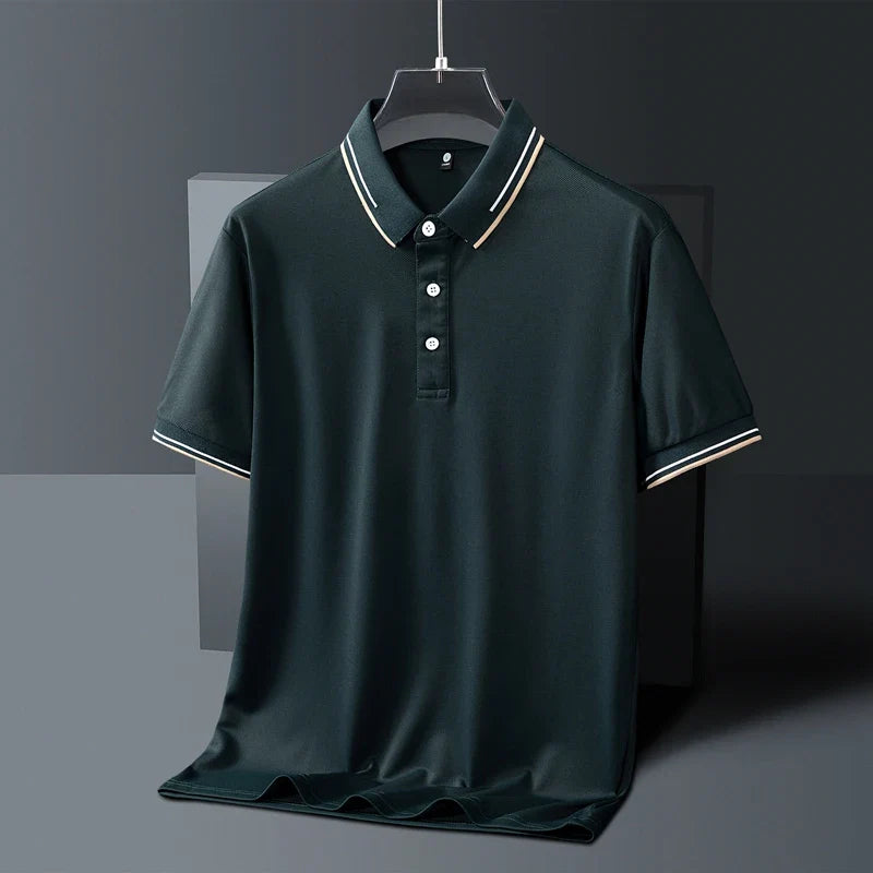 AeroKnit tailored polo shirt in classic hue, slim fit with contrast collar and cuffs detailing