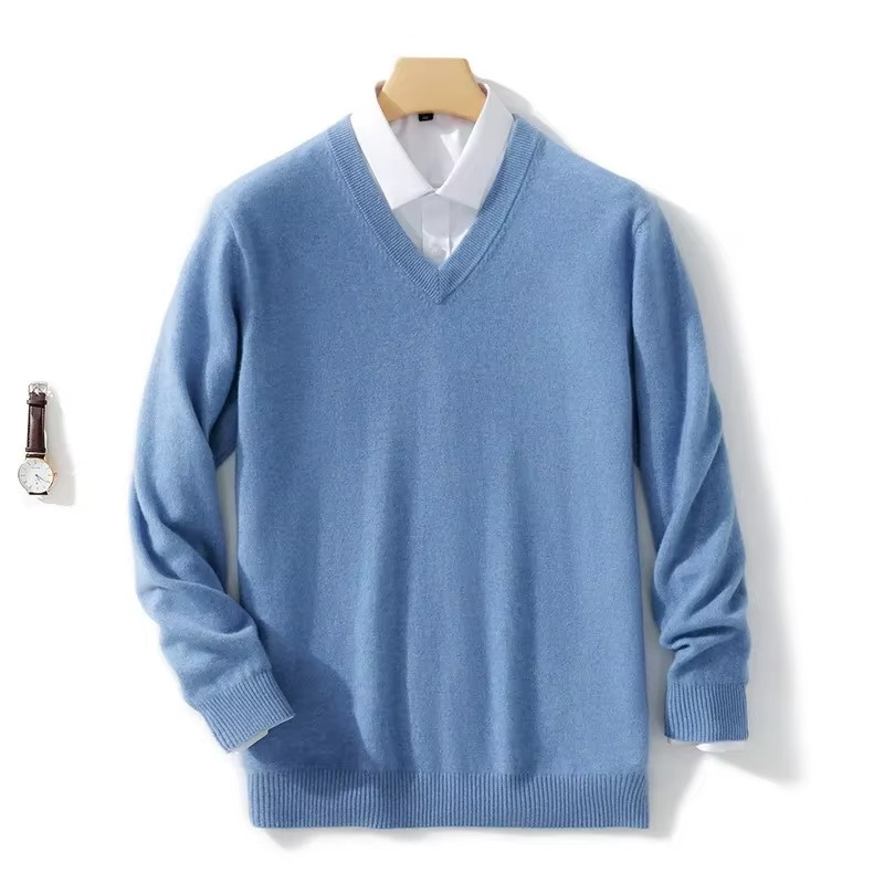 Men's wool blend V-neck knit pullover sweater, casual winter fit, lightweight warm layer, available up to 5XL
