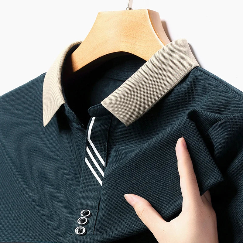 Belgravia stretch polo shirt in classic cut with ribbed collar and cuffs for all-day comfort