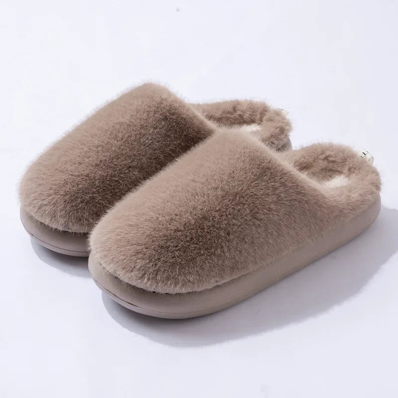 Women's cozy fluffy slip-on slippers with ultra-soft plush lining for warm winter indoor comfort