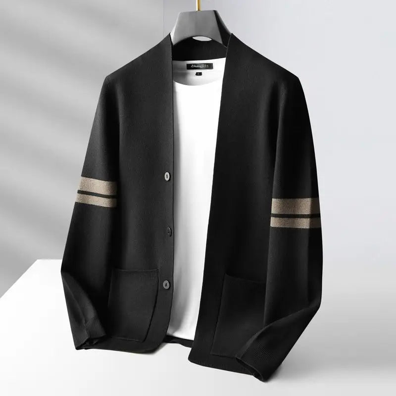 Luca Vittorio slim-fit knit cardigan in neutral tone with tailored silhouette for smart casual layering