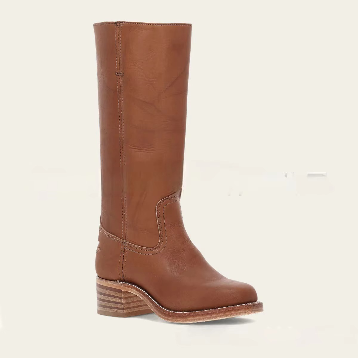 Women's black wide-calf knee-high boots with retro square heel and Western-inspired silhouette