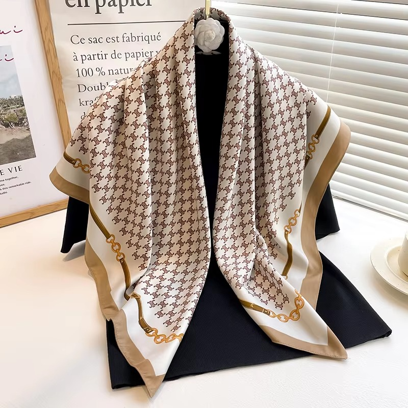 Women's silk square scarf polka dot stripe print lightweight summer accessory 35x35 inch